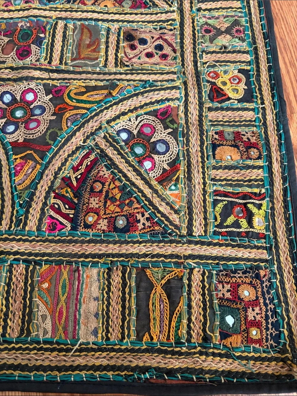 Handcrafted Multicolor Embroidered Wall Hanging - Bohemian Home Decor